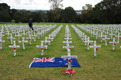 Field of crosses with NZ  flag